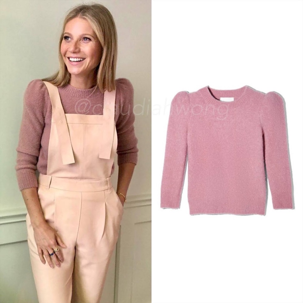 CO Cashmere Puff Sleeve Knit Sweater in Rose Pink